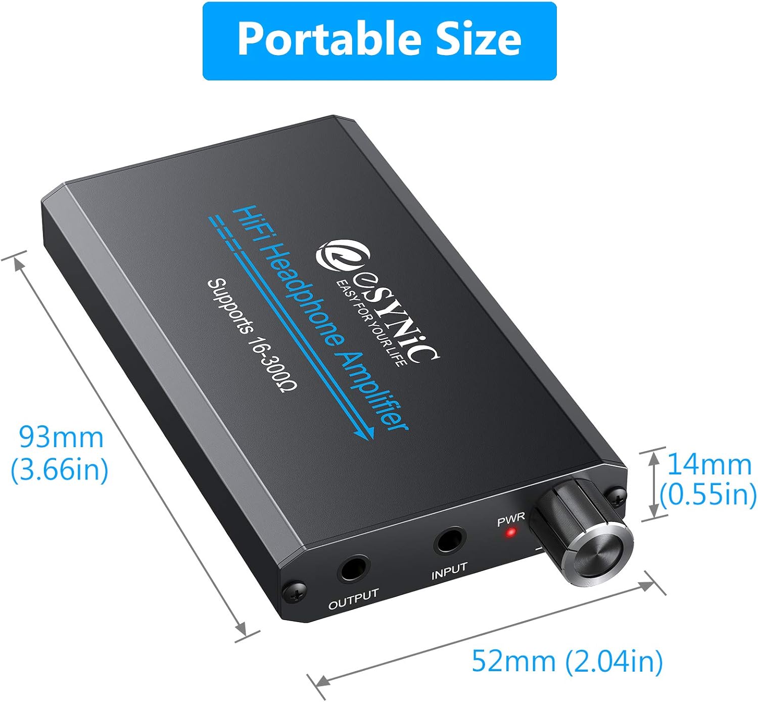 eSynic Headphone Amplifier Portable Amp 3.5mm Gain Switch Audio Rechargeable HiFi Earphone Headphone Amplifier with 1.2m USB Cable and Lithium