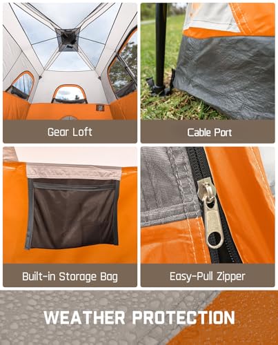 FanttikOutdoor Camping Tent 4/6/8/10 Person Instant Cabin Tent Setup in 60 Seconds with Rainfly & Windproof Portable with Carry Bag for Family