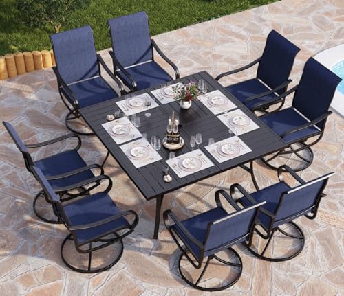 PHI VILLA 5 PCS Outdoor Patio Dining Set with Swivel Dining Chairs (Blue) and 37"x 37" Metal Steel Dining Table(1.57" Umbrella Hole)