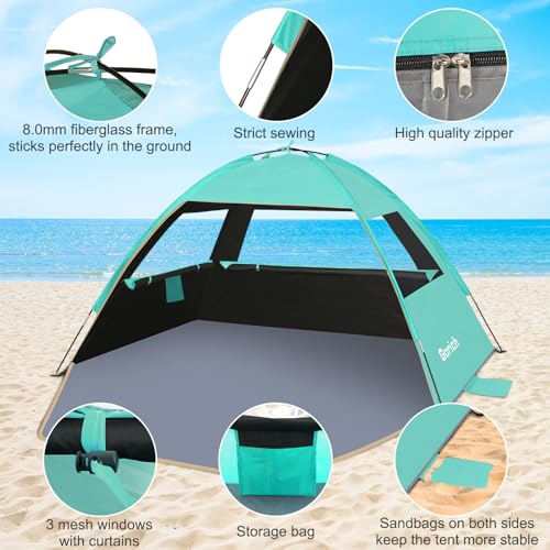 Gorich Beach Tent, Beach Shade Tent for 3/4-5/6-7/8-10 Person with UPF 50+ UV Protection, Portable Beach Tent Sun Shelter Canopy