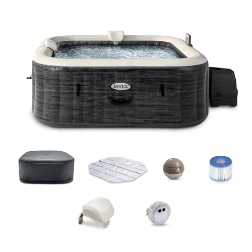 INTEX 28451EP PureSpa Greystone Deluxe Spa Set: Includes Energy Efficient Spa Cover and Wireless Control Panel – Spa Control App – Built-in FastFill