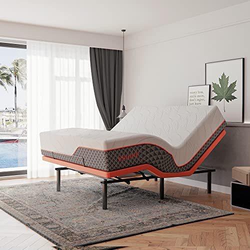 Split King Adjustable Bed Frame with Mattress - 14” Luxury Hybrid Mattress, Smart APP Contorl, Massage, Zero Gravity, Anti-Snore