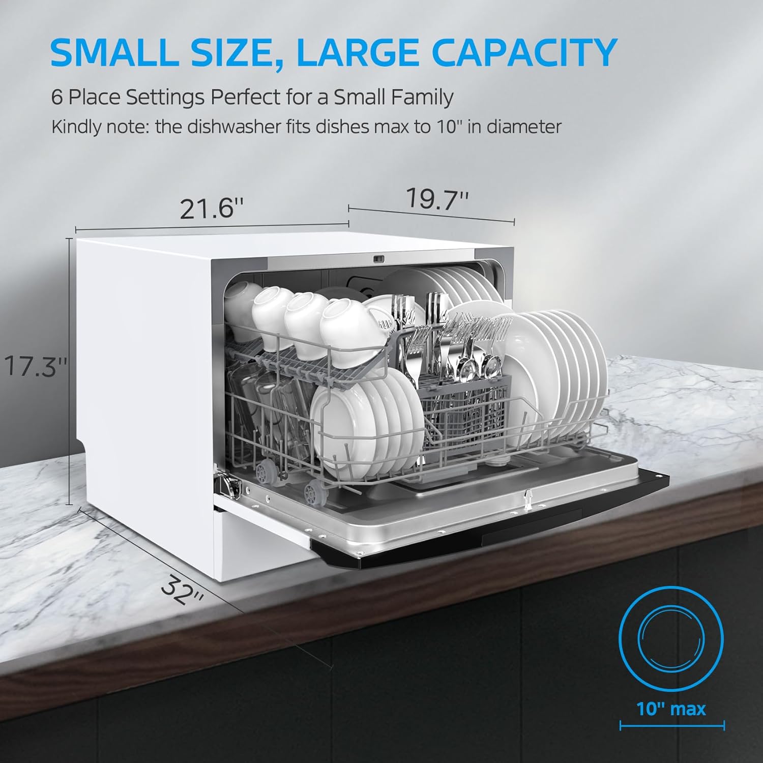 Midea MDC22P1AWW Energy Star Portable Dishwasher, 6 Place Settings & 8 Washing Programs, Speed, Baby-Care, ECO& Glass, Dish Washer for Dorm