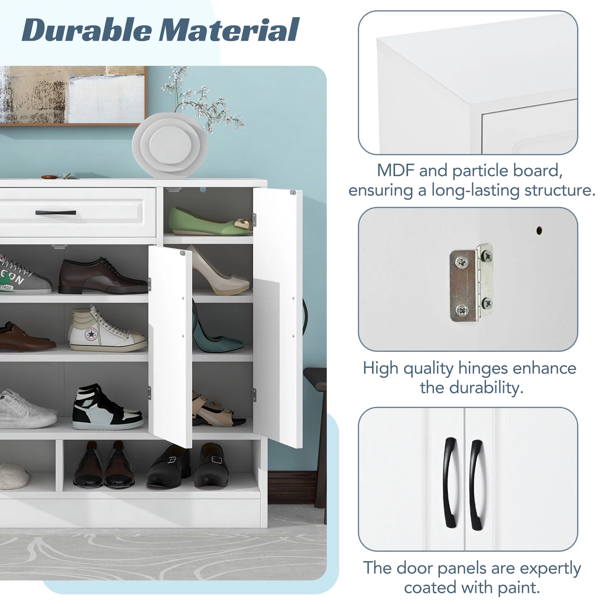 EUROCO 47.2" Shoe Cabinet for Entryway ,Free Standing Shoe Storage Cabinet Shoe Rack Organizer with 8 Adjustable Shelves