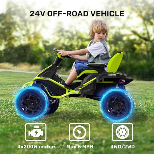 ANPABO 24V 4x4 Ride On Toy for Big Kids, 4x200W Motors, 5MPH, Kids Car w/Parent Remote, Wide Adjustable Seat, Headlights, Metal Frame