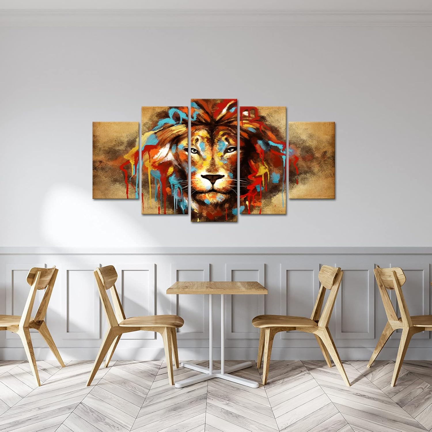 OuElegent Lion Wall Art Canvas 5 Piece Cool Lion Pictures Wild Animal Painting Artwork Print for Modern Home Living Room Bedroom Decor Stretched and