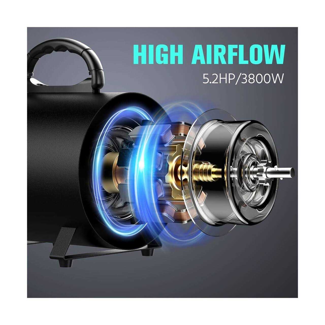 Pet Dryer, 5.2HP/3800W Pet Grooming Dryer with Adjustable Speed and Temperature Control Dog Blow Dryer