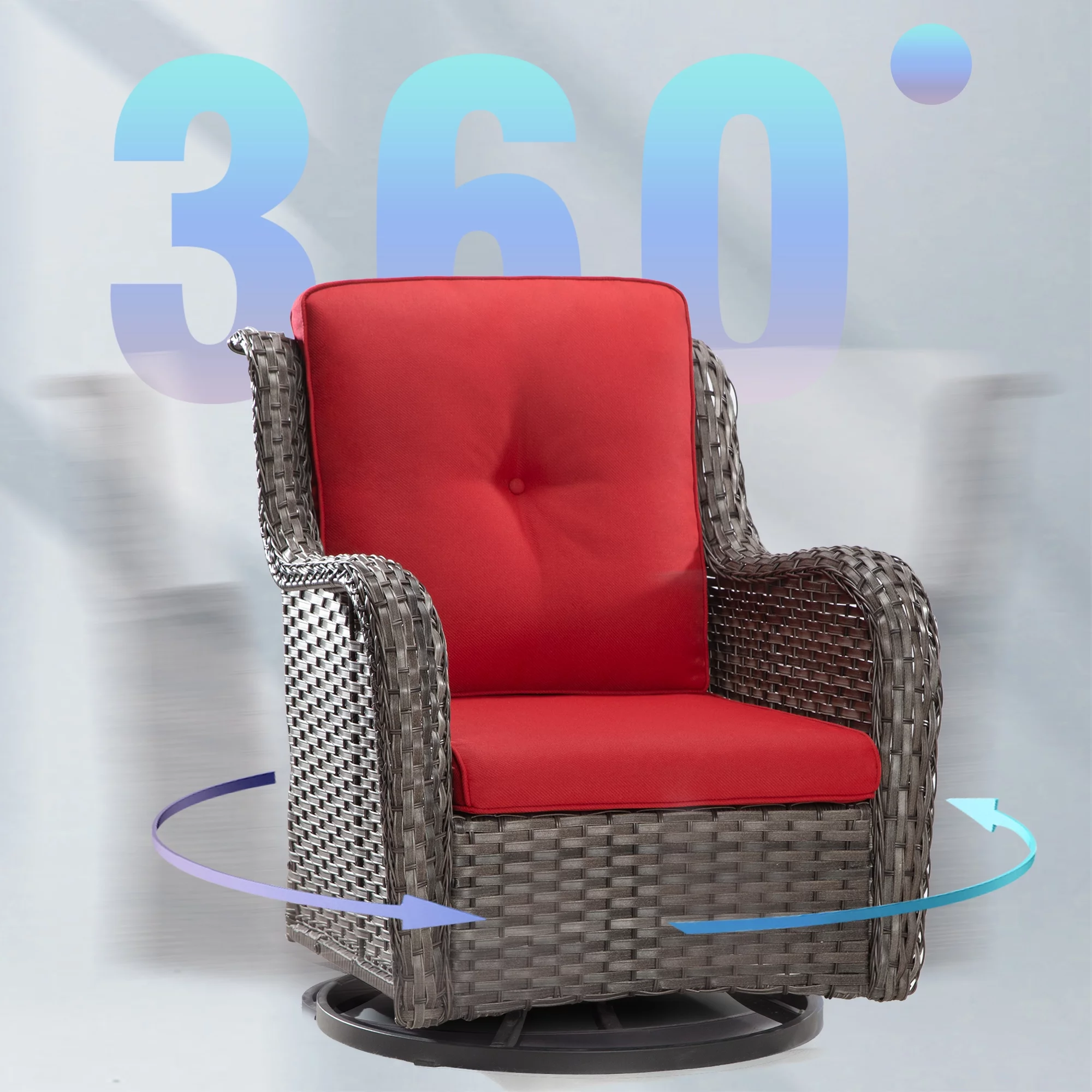 MeetLeisure 5 Pieces Outdoor Furniture Patio Furniture Set with One 3-Seat Sofa, Two Swivel Rocking Chairs,Two Rocking Chairs, Red