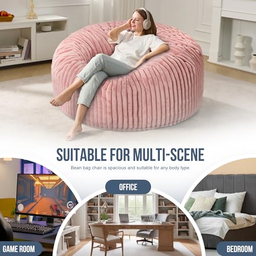Hobestluk 5ft Bean Bag Chairs for Adults Large Beanbag Chair with Stripe Plush Cover Big Bean Bag Chair for Living Room Bedroom Dorm Office -Black