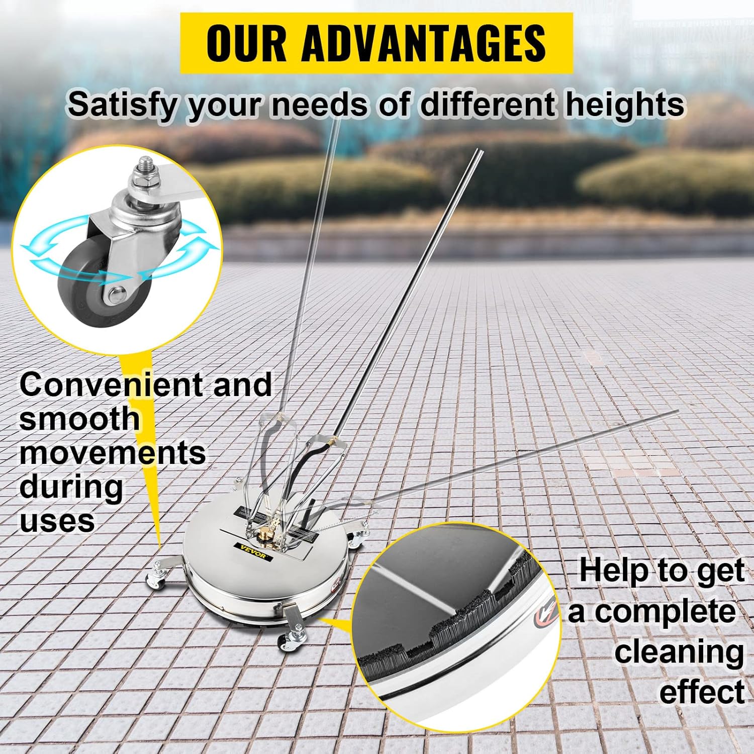 VEVOR Pressure Surface Cleaner, 18", 4000 PSI High-Pressure Washer with 1/4" Quick Connector, Dual Rotary Arms, and Castors