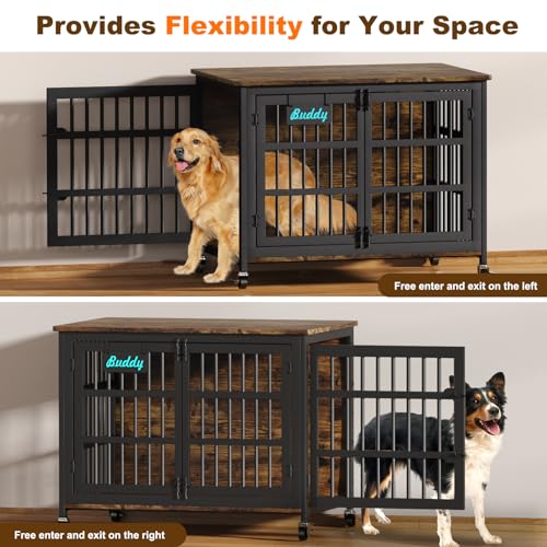 EasyCom 48"/42"/33" Dog Crate Furniture with Name Tag, Heavy Duty Dog Kennel Indoor for Large Dogs