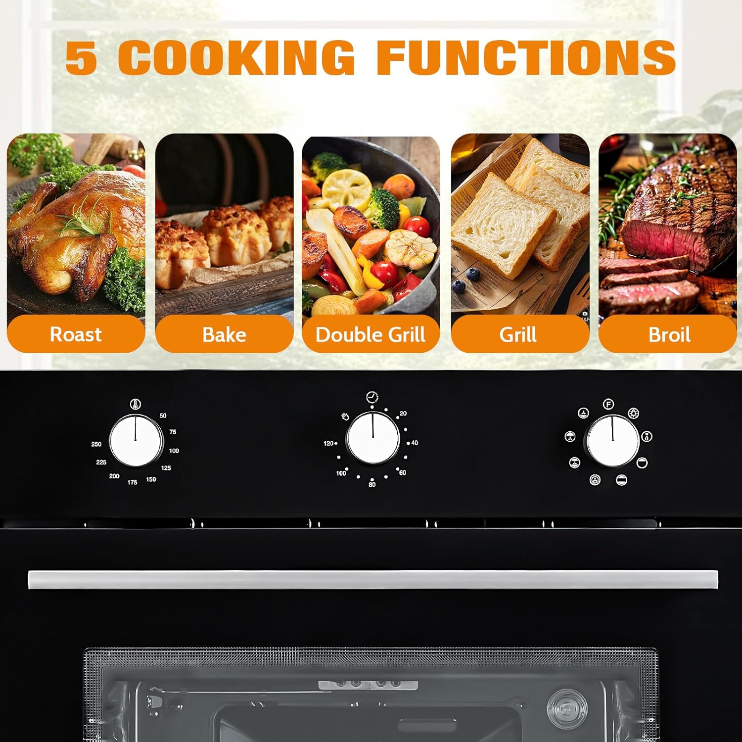 24" Built-in Electric Single Wall Oven with Double-Layered Glass Door, Mechanical Knobs, 2.5 Cu.Ft Capacity, 5 Cooking Functions, and 3000W Power