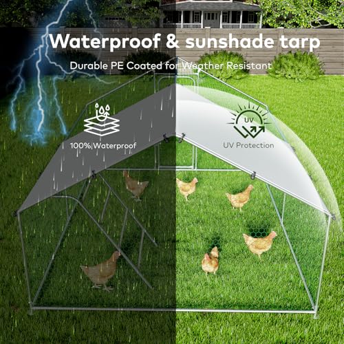 Large Metal Chicken Coop with Waterproof and UV-Resistant Cover