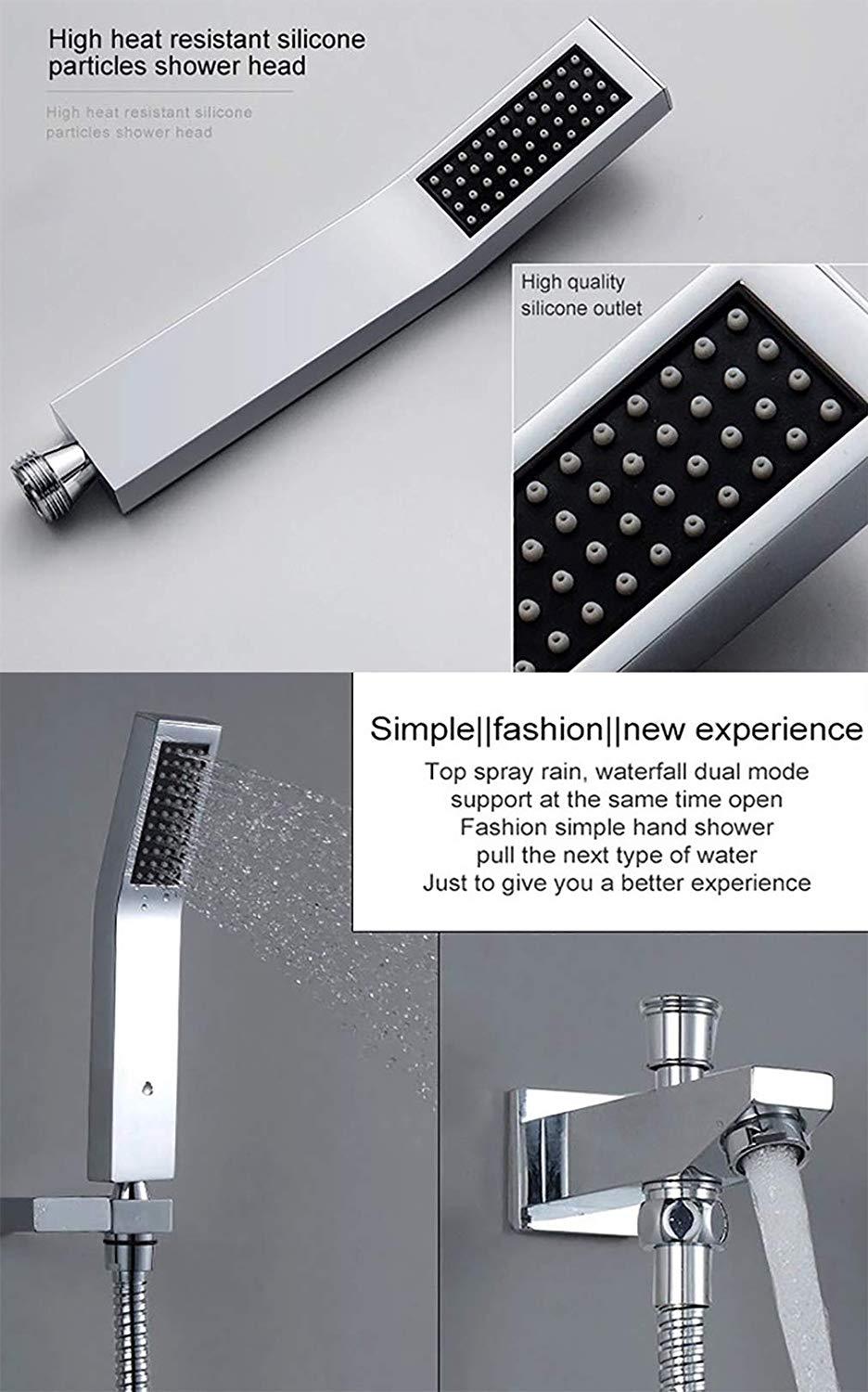 Cascada Luxury 16" Square Ceiling Mounted Thermostatic Rainfall LED Shower With Body Jets Automated LED Light RGB Color - Stainless Steel (16 Inch