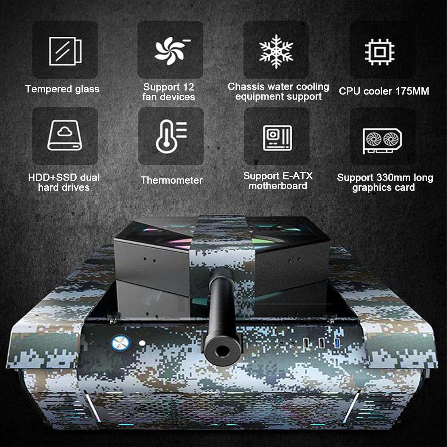 LIQIANG Computer Case, ATX Game Case, Tank Shape, Support E-ATX Motherboard, 74 × 55 × 35 CM