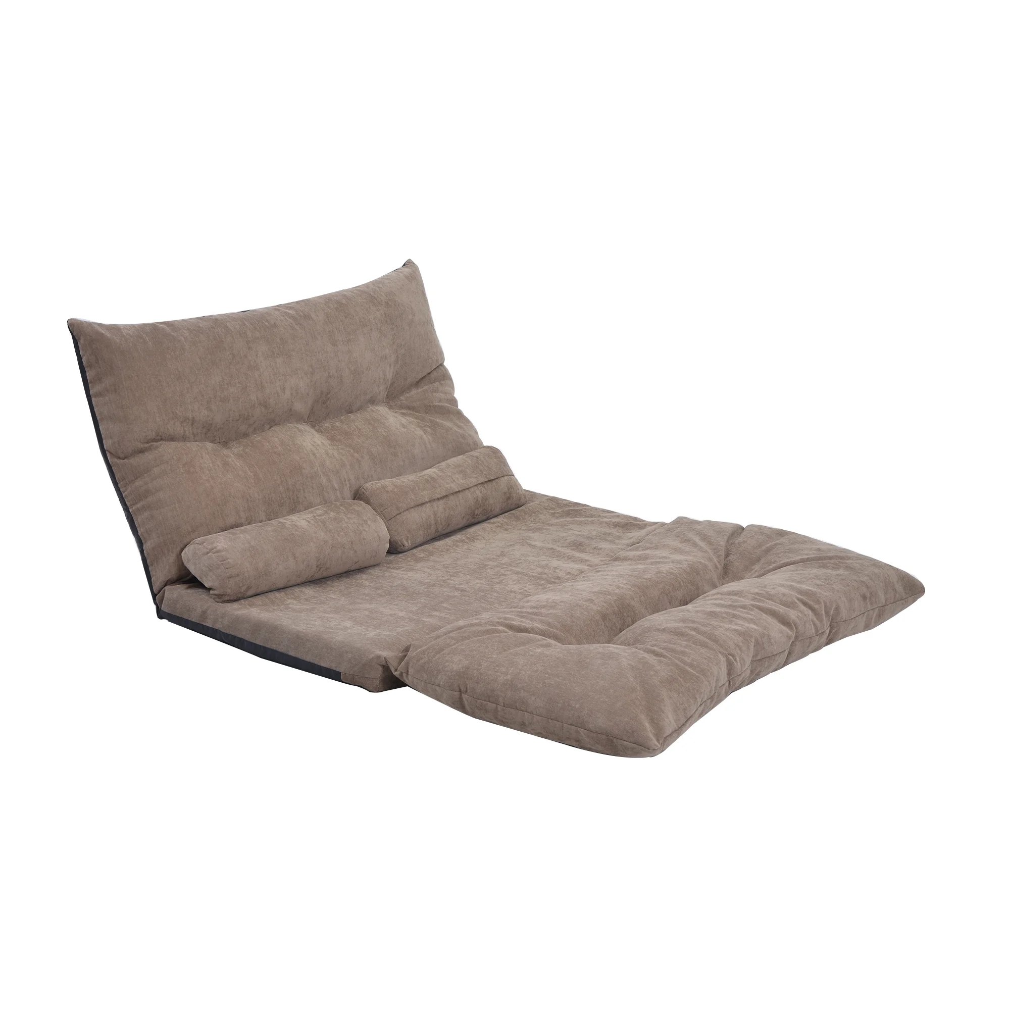 Nestfair Light Brown Sofa Bed Adjustable Folding Futon Sofa with Two Pillows