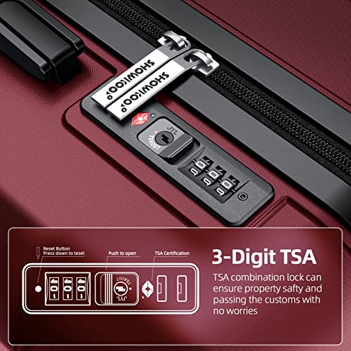 SHOWKOO Luggage Sets Expandable PC+ABS Durable Suitcase Double Wheels TSA Lock Black