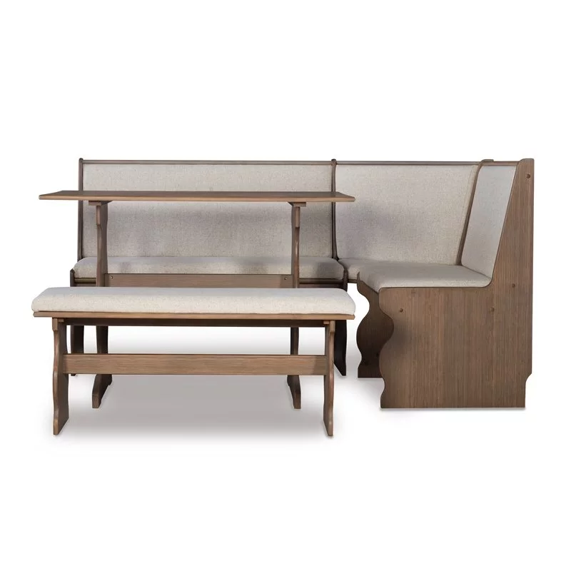 Linon Natasha Wood Corner Nook Dining Set in Brown