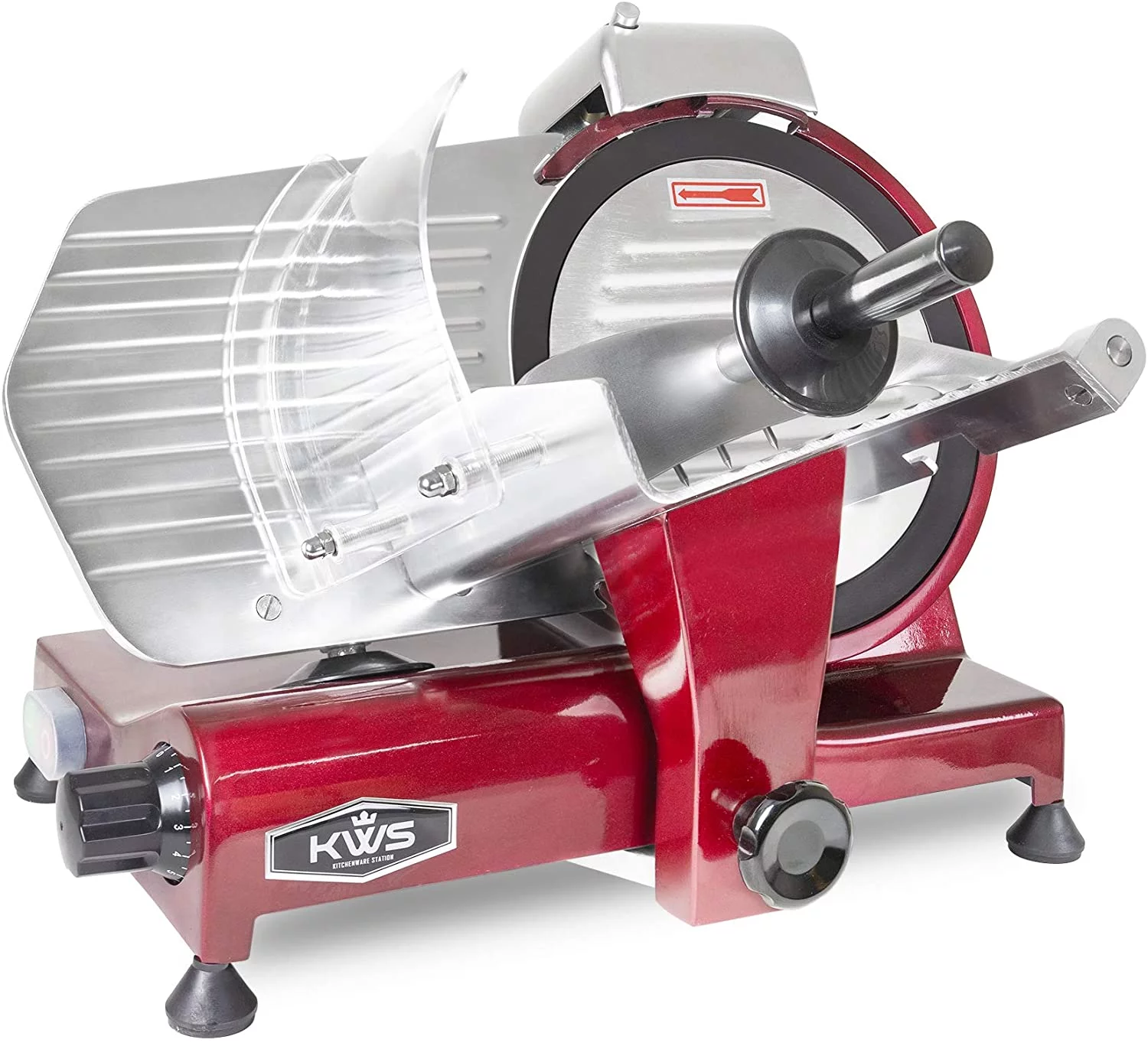 KWS MS-10XT Premium Commercial 320W Electric Meat Slicer 10-Inch in Red with Non-sticky Teflon Blade