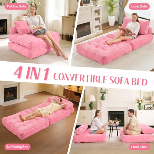 HABUTWAY Folding Sofa Bed, Convertible Sleeper Chair Bed w/Dual-Pillow & Handle, Foldable Floor Sofa Lounge w/Back Support for Living Room, Bedroom