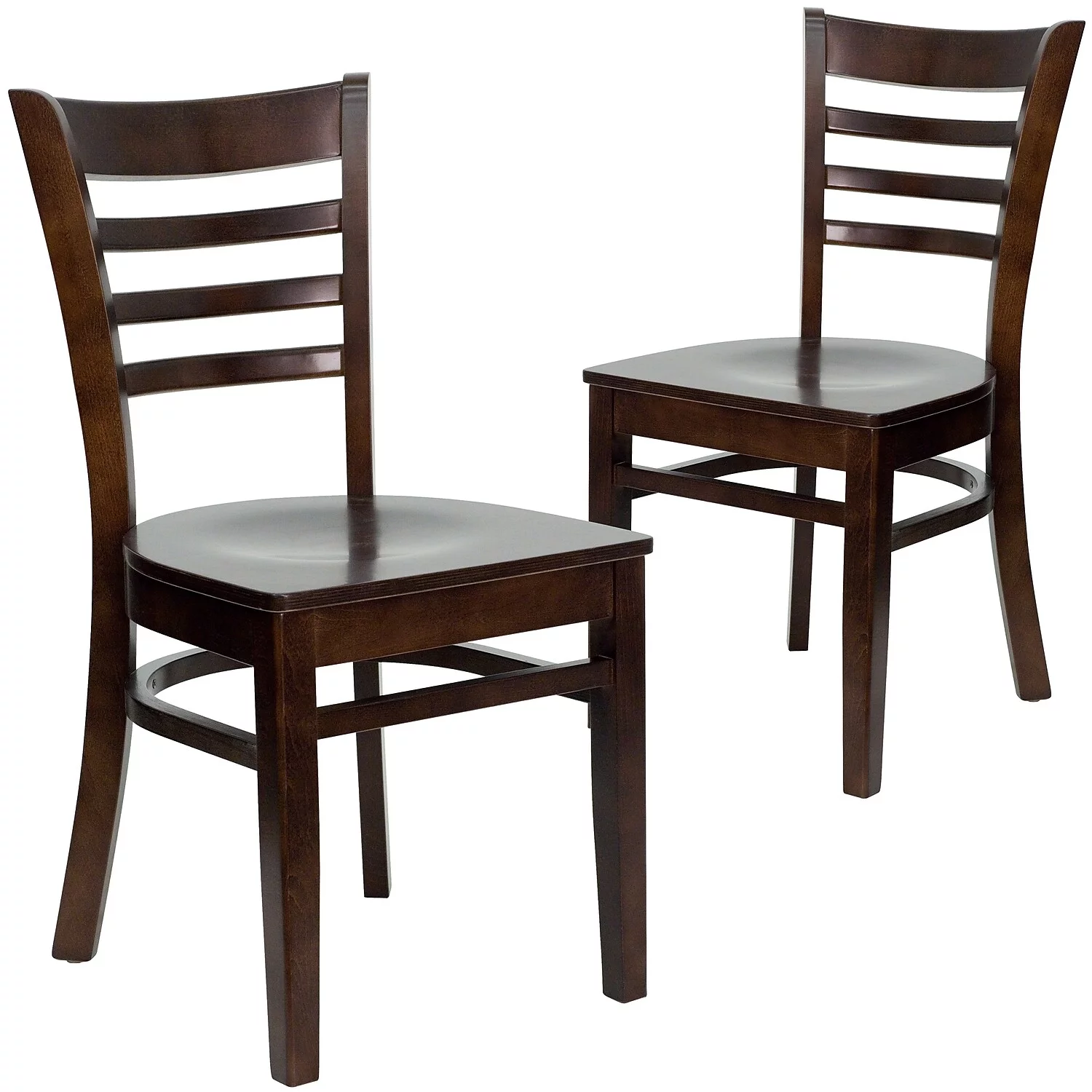 Flash Furniture 2 Pack HERCULES Series Ladder Back Walnut Wood Restaurant Chair