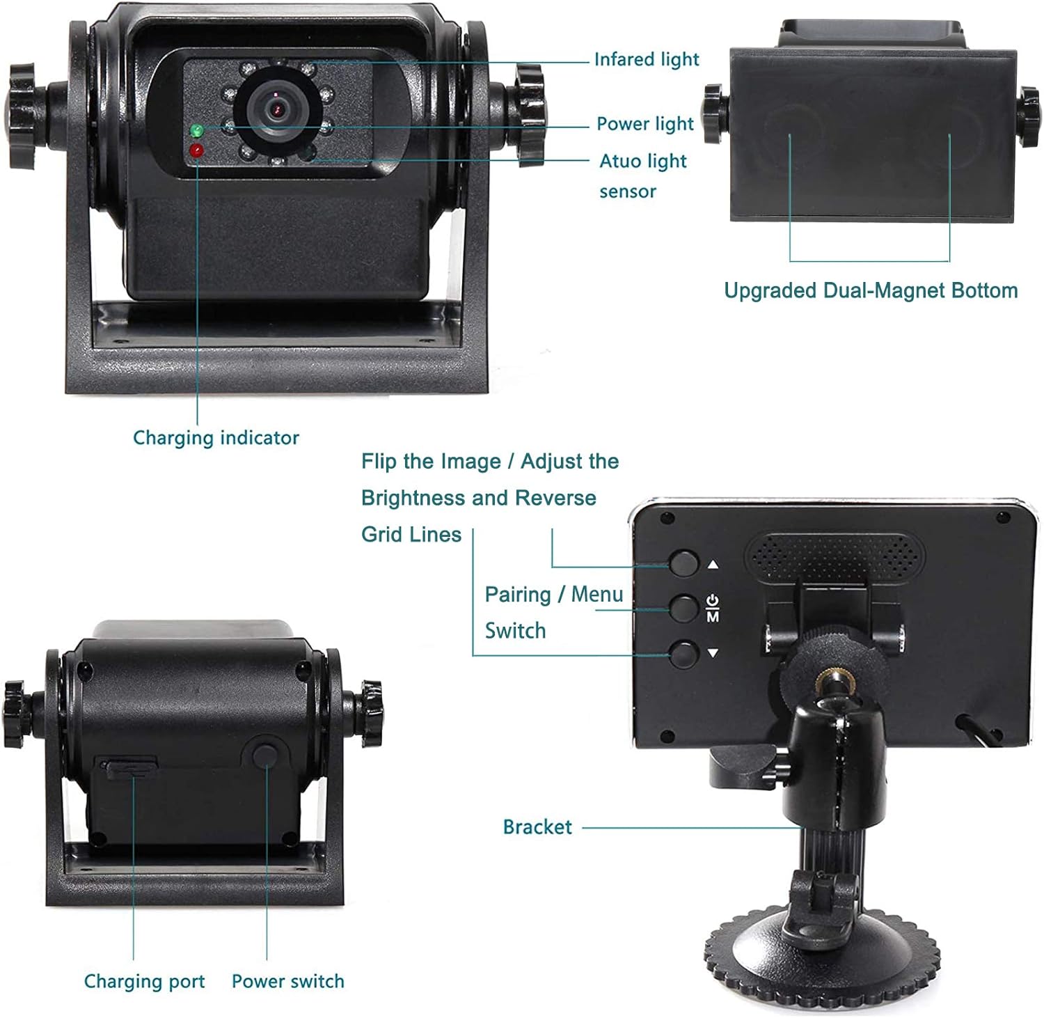 EWAY WiFi Wireless Magnetic Trailer Hitch Backup Rear View Camera & 4.3 inch LCD Monitor Safety Battery Powered for Gooseneck Horse Boat Travel