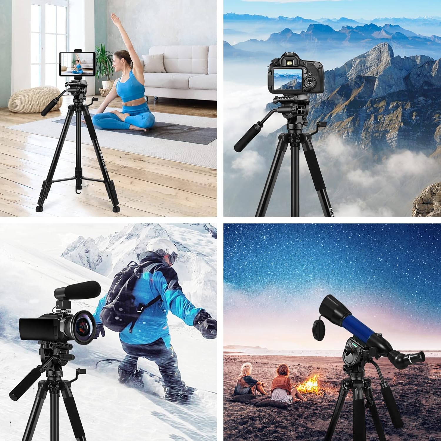Tripod, 73 inch Tripod for Camera 15 lbs Loads with Fluid Head, 2 Quick Release Mounts and Tablet & Phone Mount Pack of 2