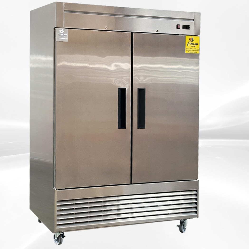 Commercial Freezer 2-Doors Solid Upright Reach in Two Section Stainless Steel NSF 54" Width, Capacity 47Cuft