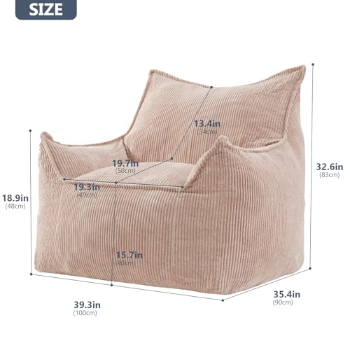 Giant Bean Bag Chair Sofa for Adults Teens, Comfy Corduroy Large Bean Bag Chairs with Armrests for Bedroom Living Room