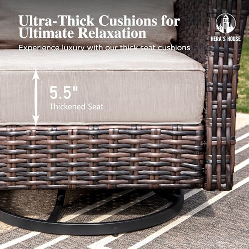 HERA'S HOUSE High Back Patio Furniture Set with Swivel Chairs, Outdoor Wicker Conversation Sets with 5.5" Comfy Cushions, 4 Piece Outside Sofa Sets