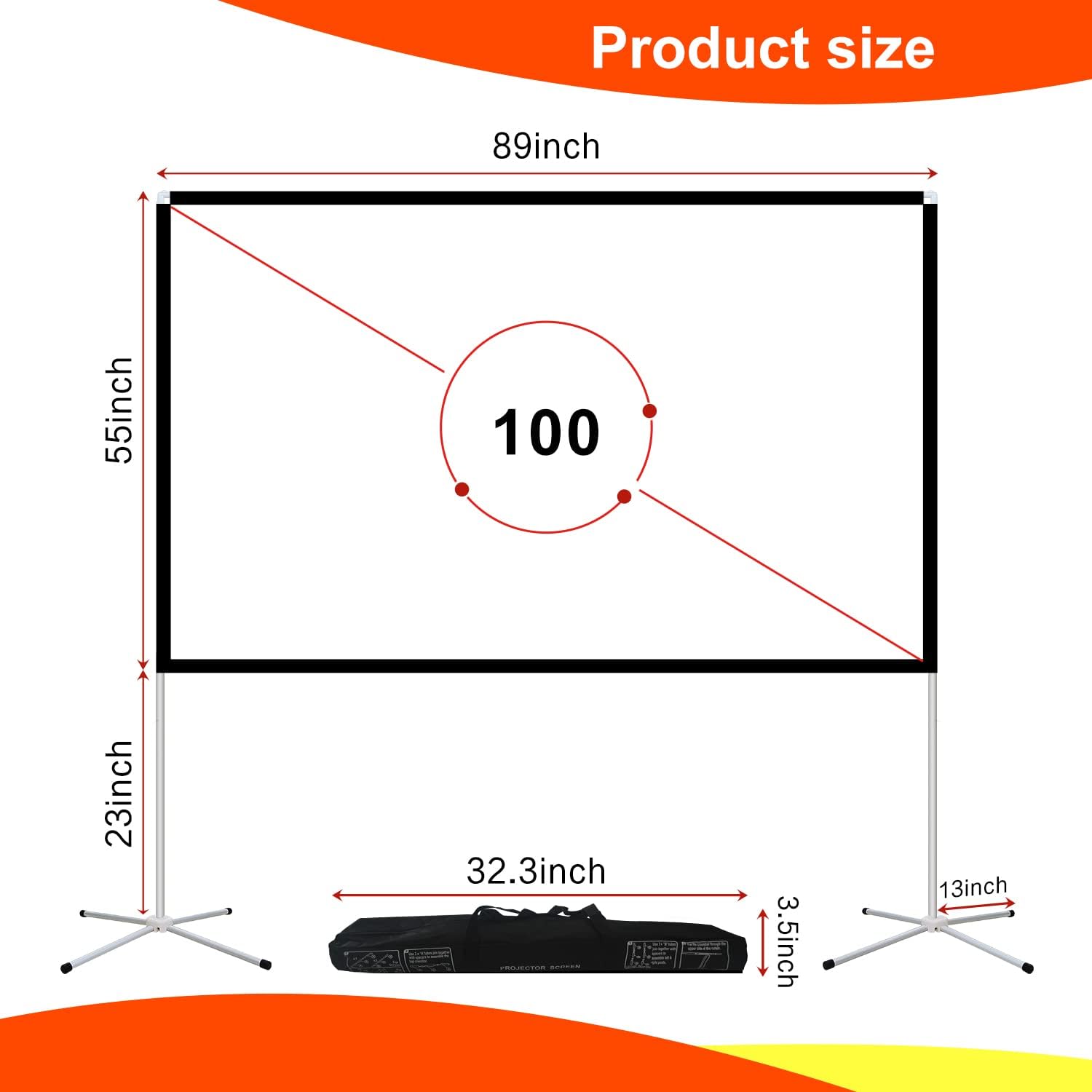WEDIOU 100 Inch Projector Screen and Stand Foldable HD 4K Outdoor with Carry Bag Movie for Theater Company Meeting Camping Backyard Indoor 16:9