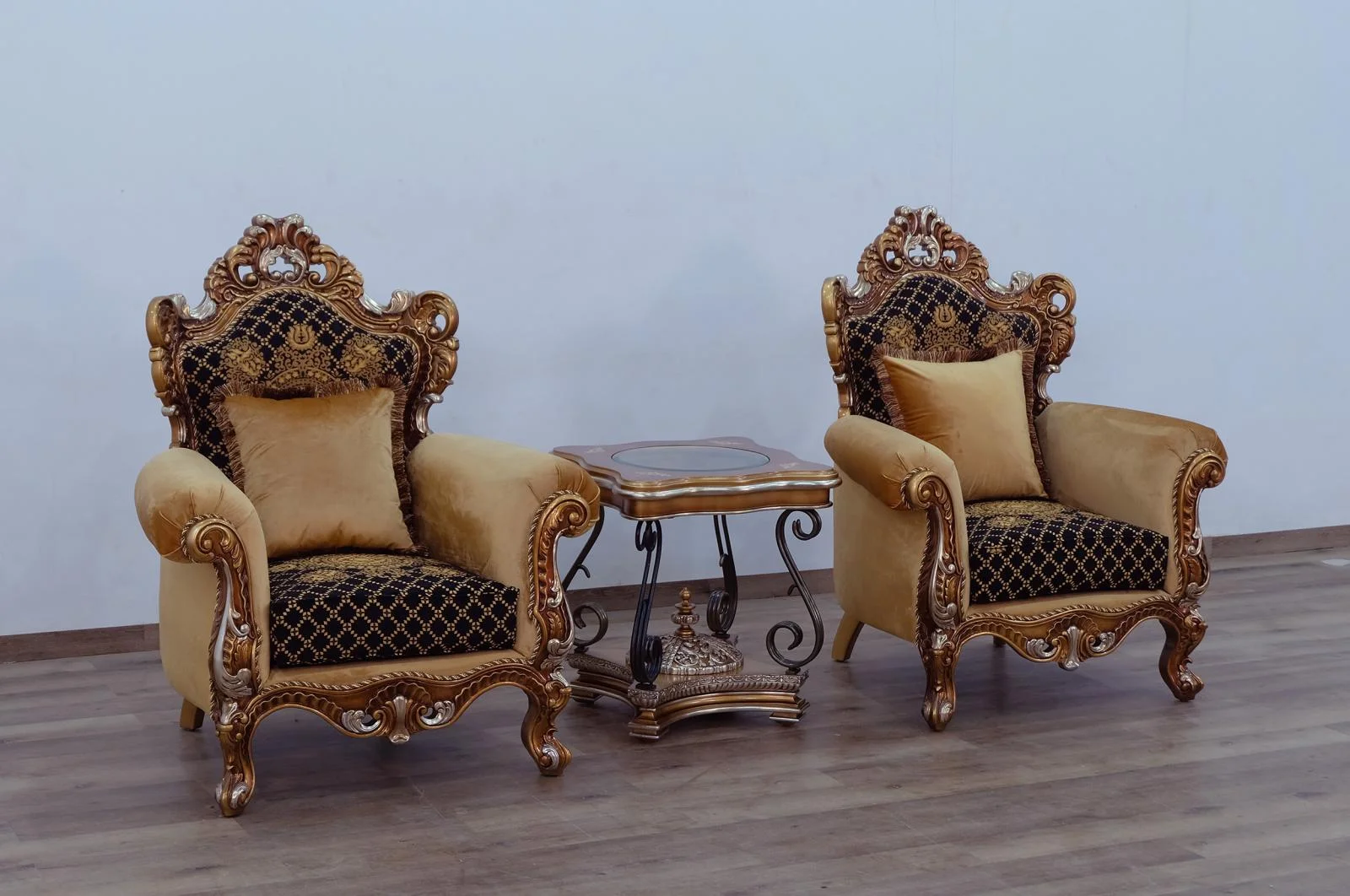 Royal Luxury Black & Brown Gold EMPERADOR Sofa Set 3 EUROPEAN FURNITURE Classic