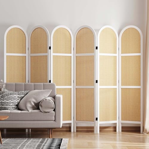 Room Divider and Folding Privacy Screens, Pine Wood 5.6 Ft Double Hinged Rattan Partition Freestanding Wall Room Divider for Home - 3 Panels