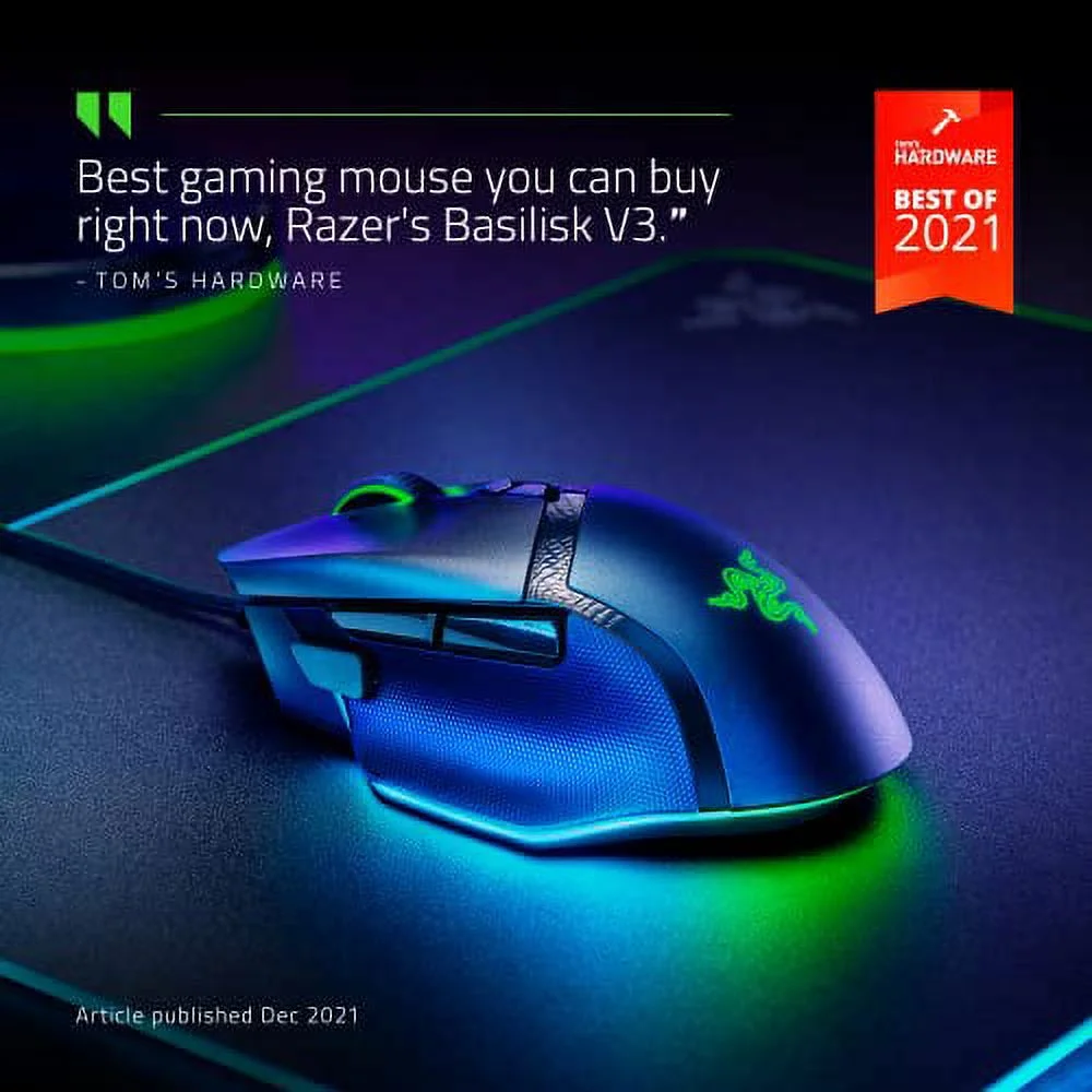 Razer Basilisk V3 Customizable Ergonomic Gaming Mouse: Fastest Gaming Mouse Switch - Chroma RGB Lighting - 26K DPI Optical Sensor
