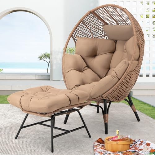NICESOUL Egg Chair Indoor Outdoor, Large Egg Lounge Chair w/Ottoman, Oversized Comfy Cushioned Brid Cage Seat 440lbs
