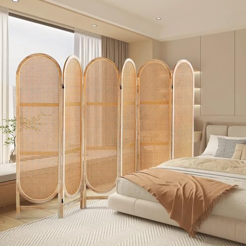 3 Panel Room Dividers and Folding Privacy Screens, Hand-Made Rattan Room Divider with Bi-Directional Hinge