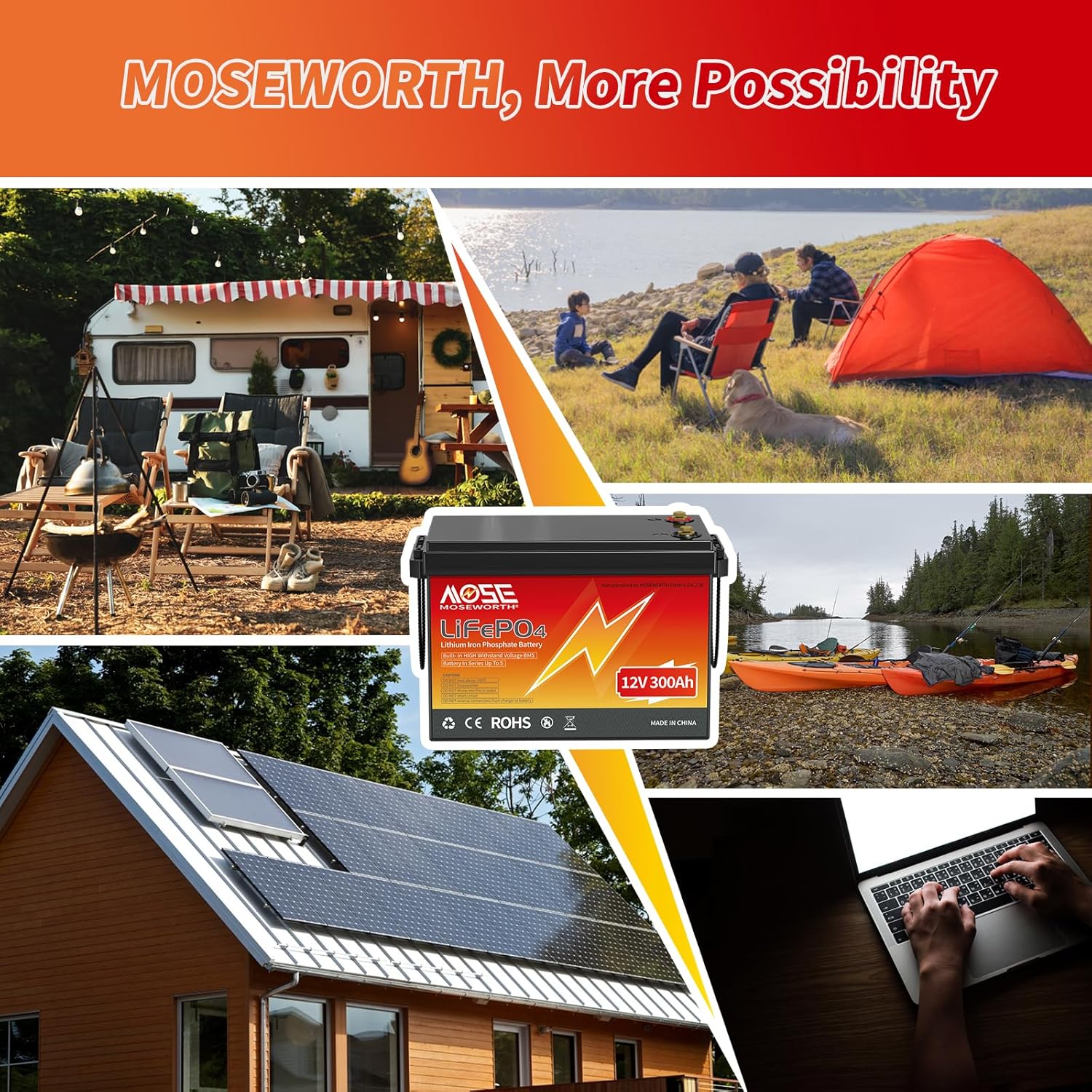 300Ah Lifepo4 Battery,12V Lithium Battery 3840Wh, 200A BMS Lightweight Small for RV, Solar System, Marine, Off-Grid Appliances