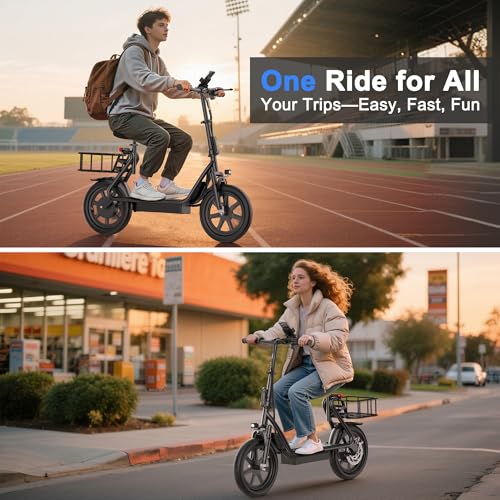 Electric Scooter with Seat, 500W Motor, 14'' Tires, Top Speed 22 mph, Max 27/49 Miles Ranges, Foldable E-Scooter with Suspension