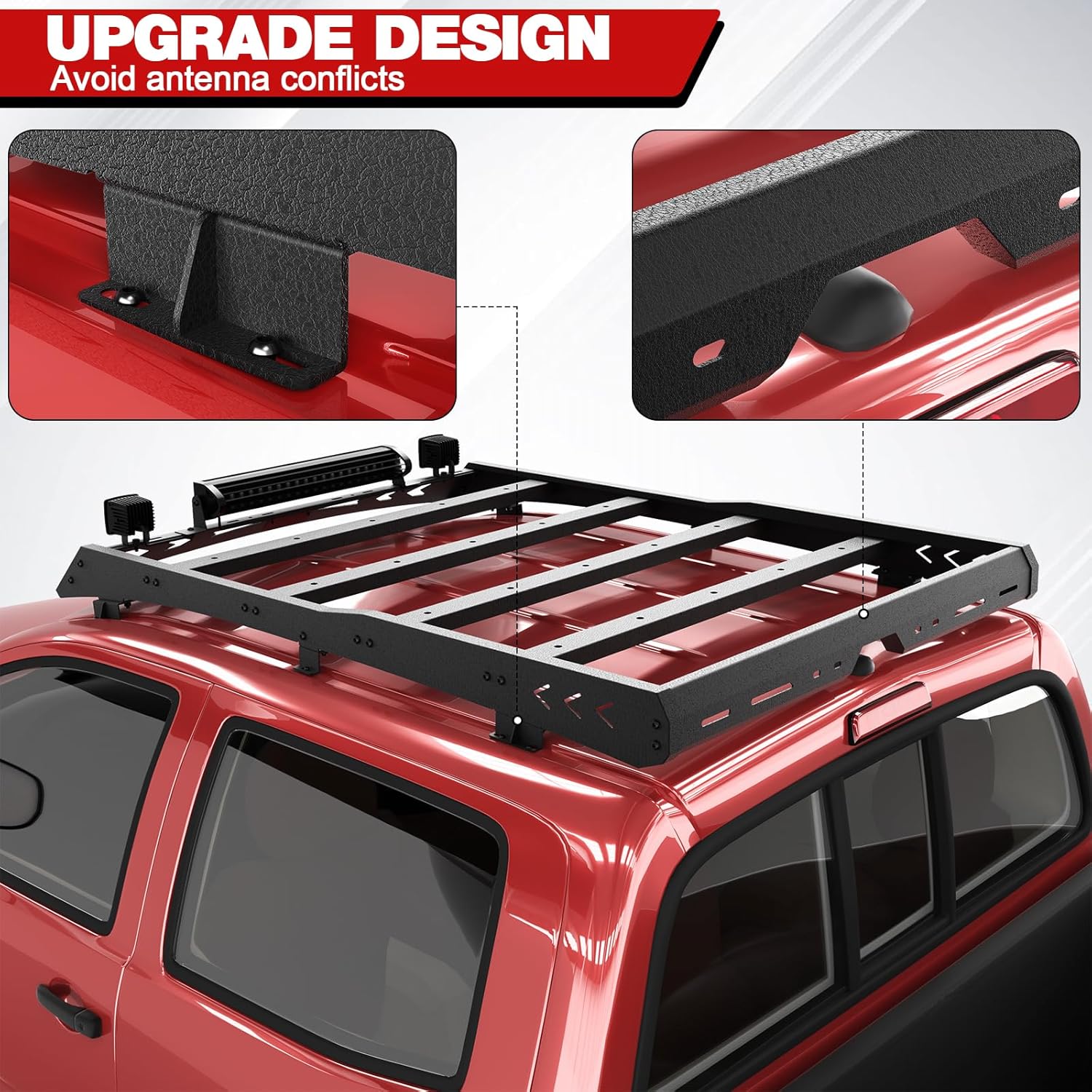 Roof Rack for Tacoma Roof Rack Cargo Carrier Heavy Duty Top Roof Basket Rack Extension with 2 X 18W LED Lights and 1 X 144W Light Bar Fit for Toyota