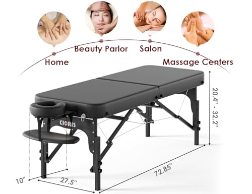 CLORIS 84" Professional Massage Table Portable 2 Folding Lightweight Facial Solon Spa Tattoo Bed Height Adjustable with Carrying Bag & Aluminium Leg