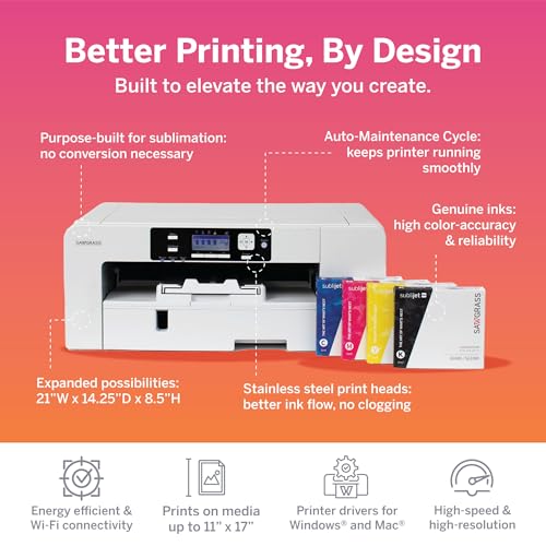 Sawgrass SG1000 Sublimation Printer Bundle | Professional Dye-Sublimation Printer with 31mL SubliJet UHD Inks & TruePix Paper | Prints Up to 11”x17”