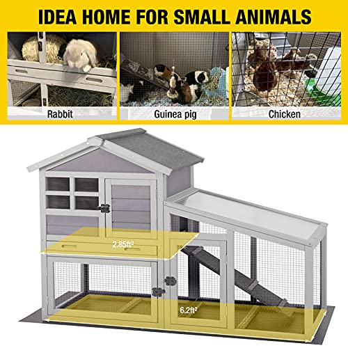 Aivituvin Rabbit Hutch 93.7" Large Rabbit Cage Indoor Outdoor Guinea Pig Cage Chicken Coop on Wheels Bunny Cage with 4 Deep No Leakage Pull Out Tray