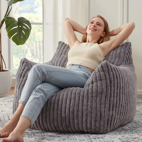 Giant Bean Bag Chairs for Adults with Filling Plush Fluffy Bean Bag Chairs for Teens with Armrests Comfy BeanBag Lazy Couch Sofa Chair for Bedroom