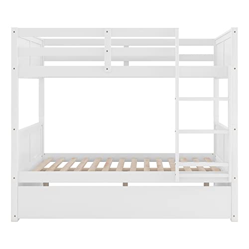 SOFTSEA Twin Over Full Bunk Bed with Slide, Solid Wood Bunk Beds with Stairs for Kids