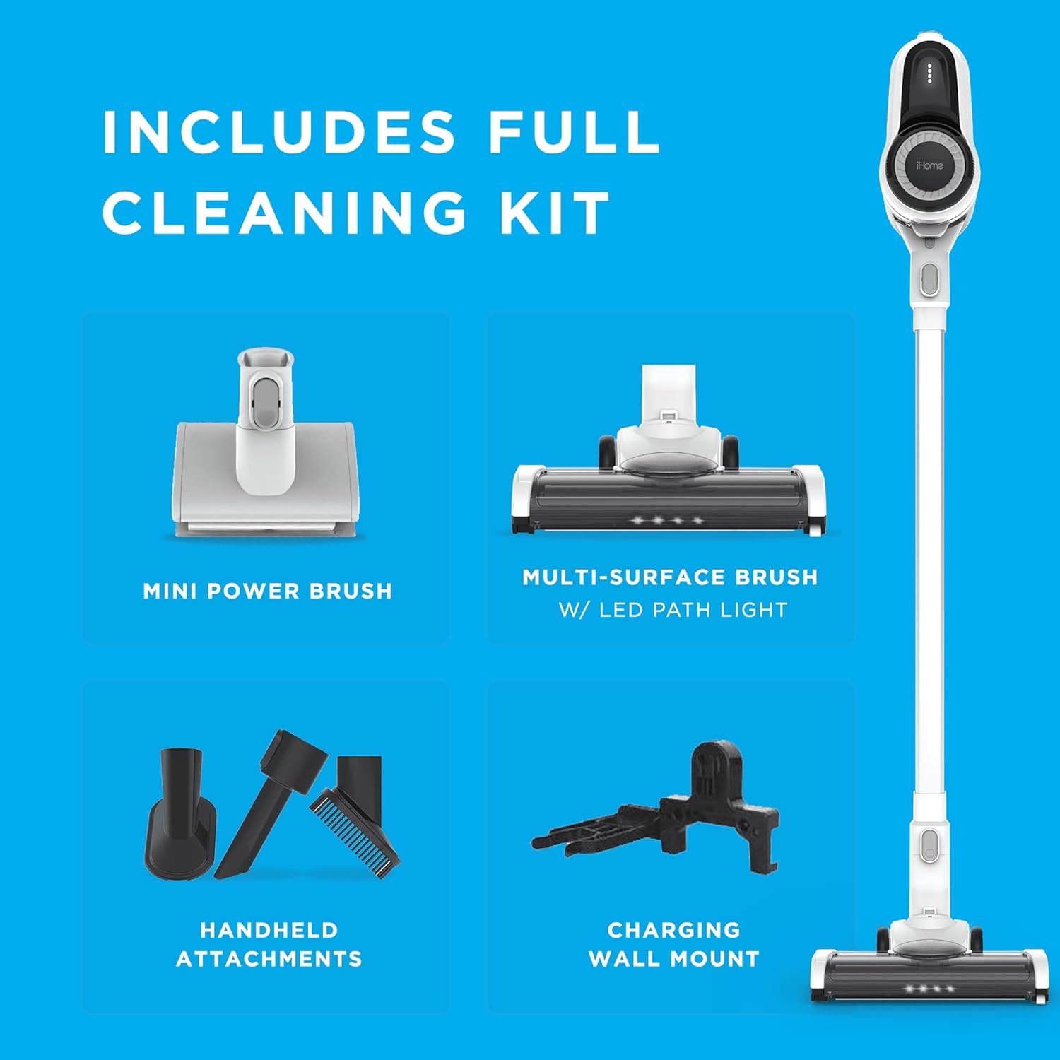 iHome StickVac SV1, Cordless Stick Vacuum, 3-in-1, Portable, Rechargeable & Lightweight, Powerful Suction, Hardwood Floor & Carpet Cleaner Machine