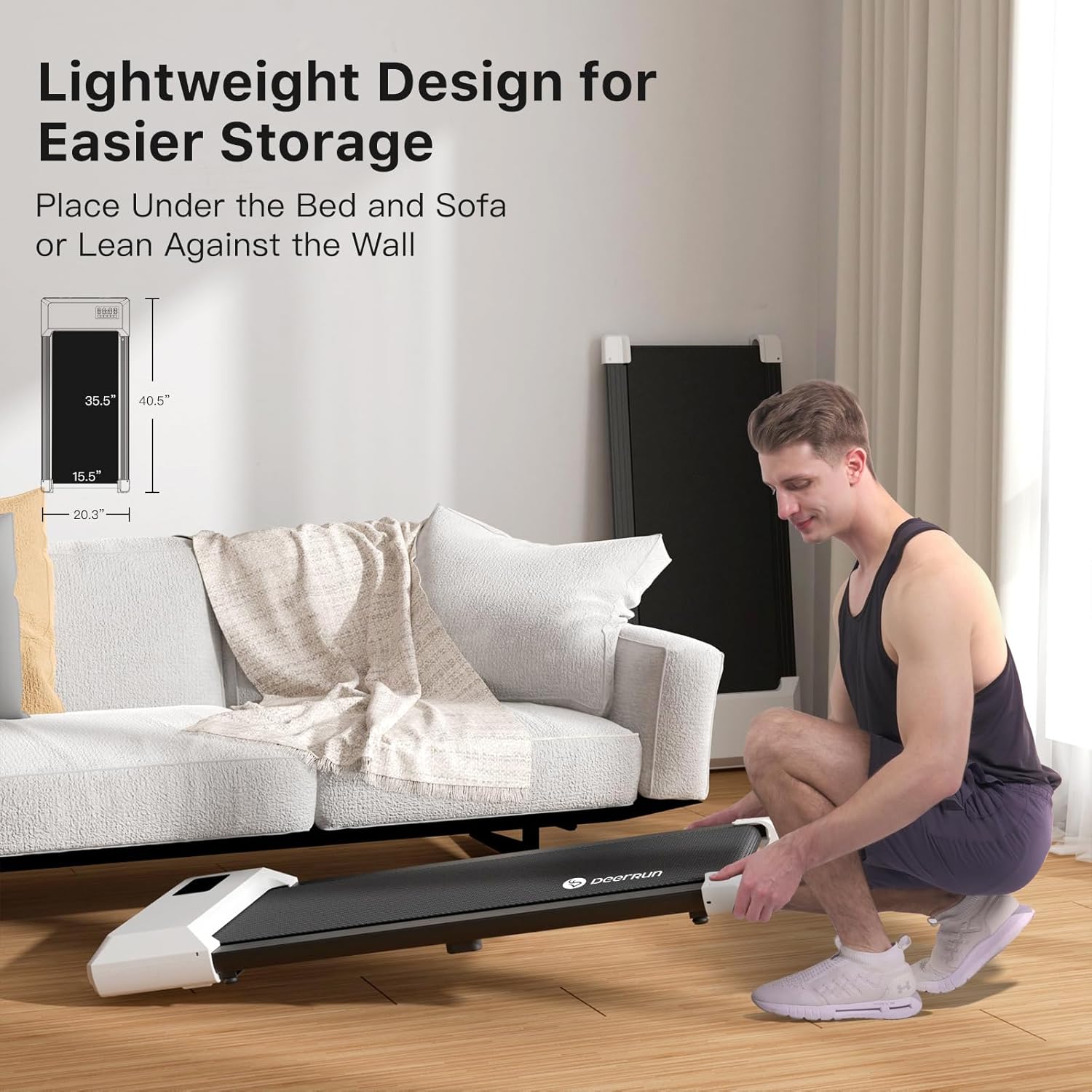 DeerRun Walking Pad Treadmill Under Desk, 2 in 1 Walking Pad Portable Treadmill with 265lbs Capacity