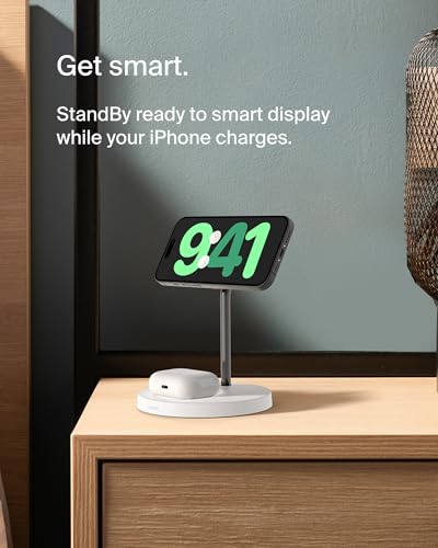 Belkin 2-in-1 MagSafe Wireless Charging Dock 15W Fast Charge iPhone Charger Compatible with iPhone 16, 15, 14, and 13 Series, AirPods
