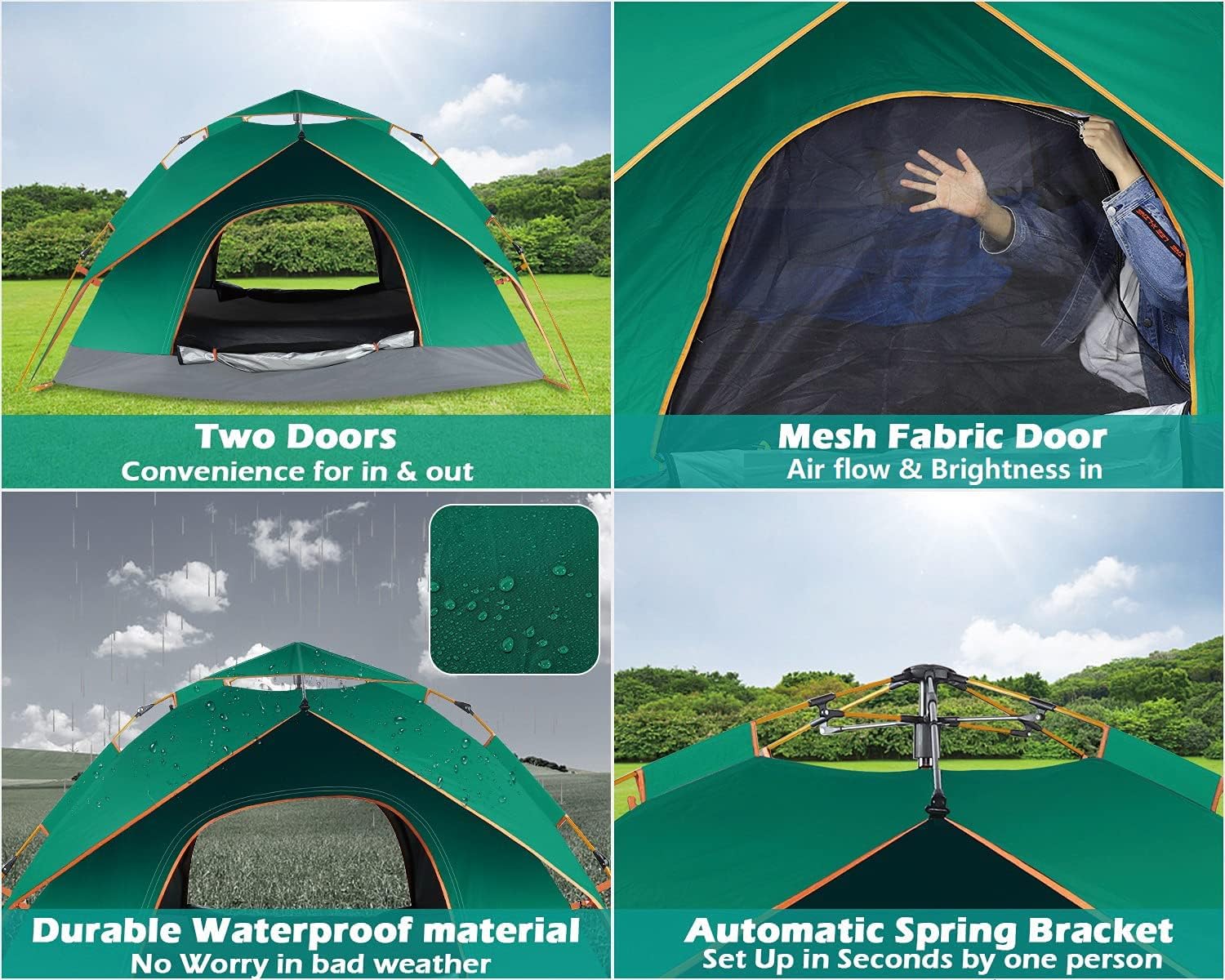 Camping Tent for 2 Or 3 Person,Instant Pop Up Tents, Double Layer Easy Set Up Tent & Shelter