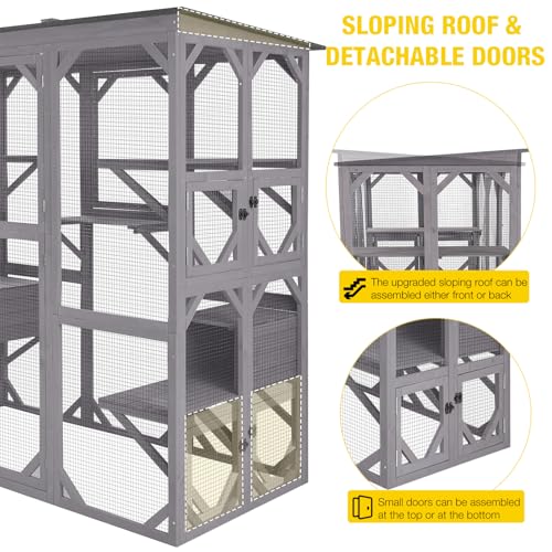 Aivituvin Cat House Outdoor Catio Kitty Enclosure with Super Large Enter Door,Wooden Cat Cage Condo Indoor Playpen with Platforms,Small House,70 Inch