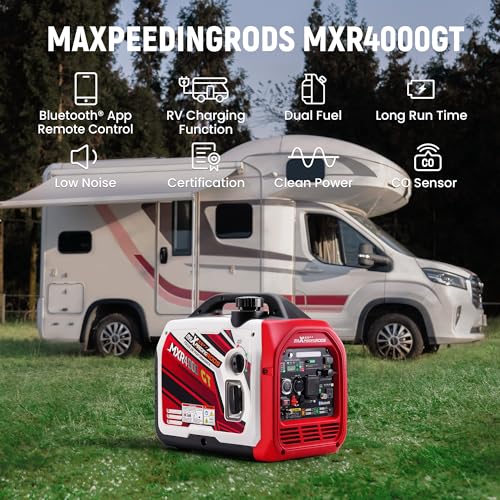 maXpeedingrods 4000 Watt Dual Fuel Inverter Generator with Bluetooth® Control Start and Display, RV Ready, Electric Start, Quiet for Outdoor Camping